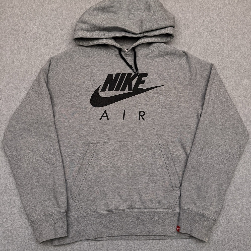 Nike Air Fleece‎ Pullover Hoodie Men's Small Gray Hooded Sweatshirt Big Logo